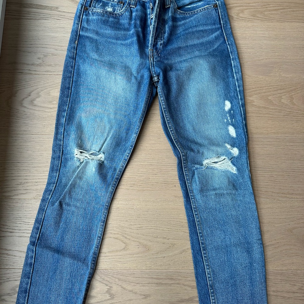 Re/Done Light Blue Distressed Skinny Jeans